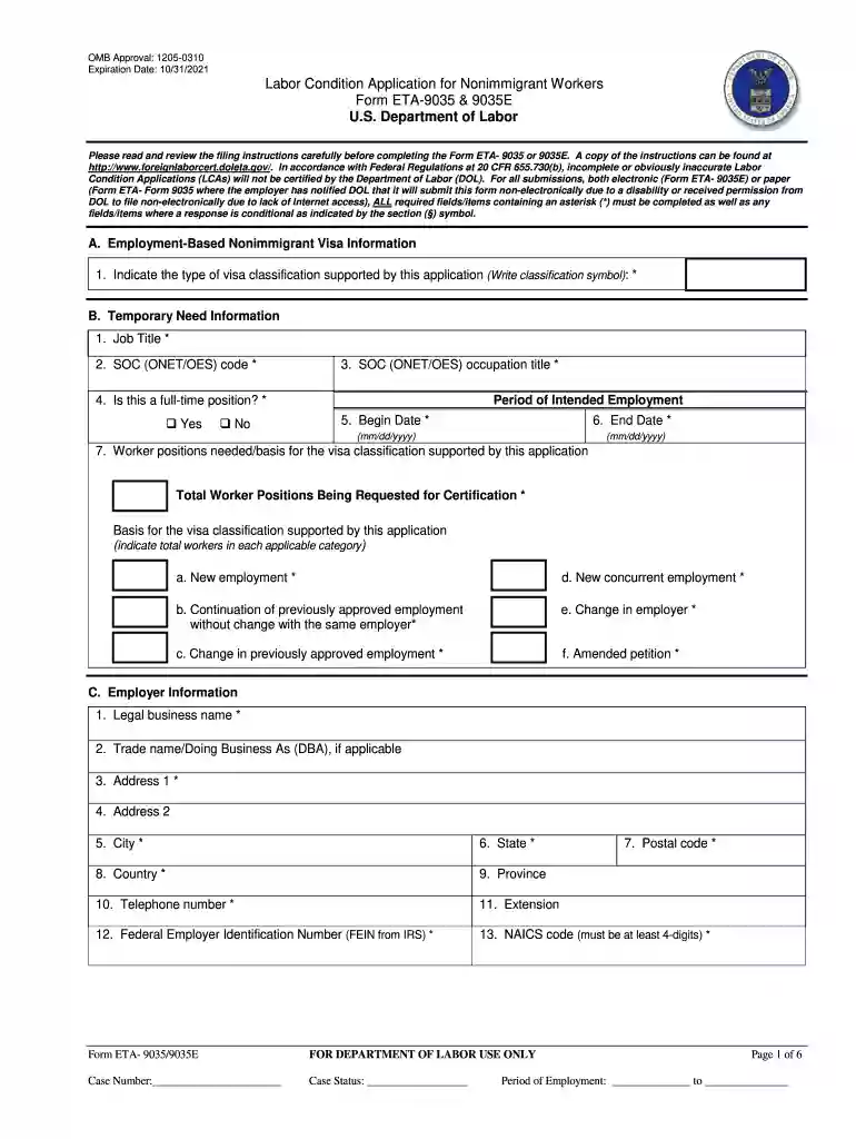 labor condition application Preview on Page 1