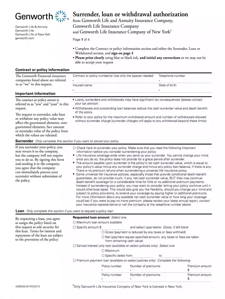 genworth surrender form Preview on Page 1