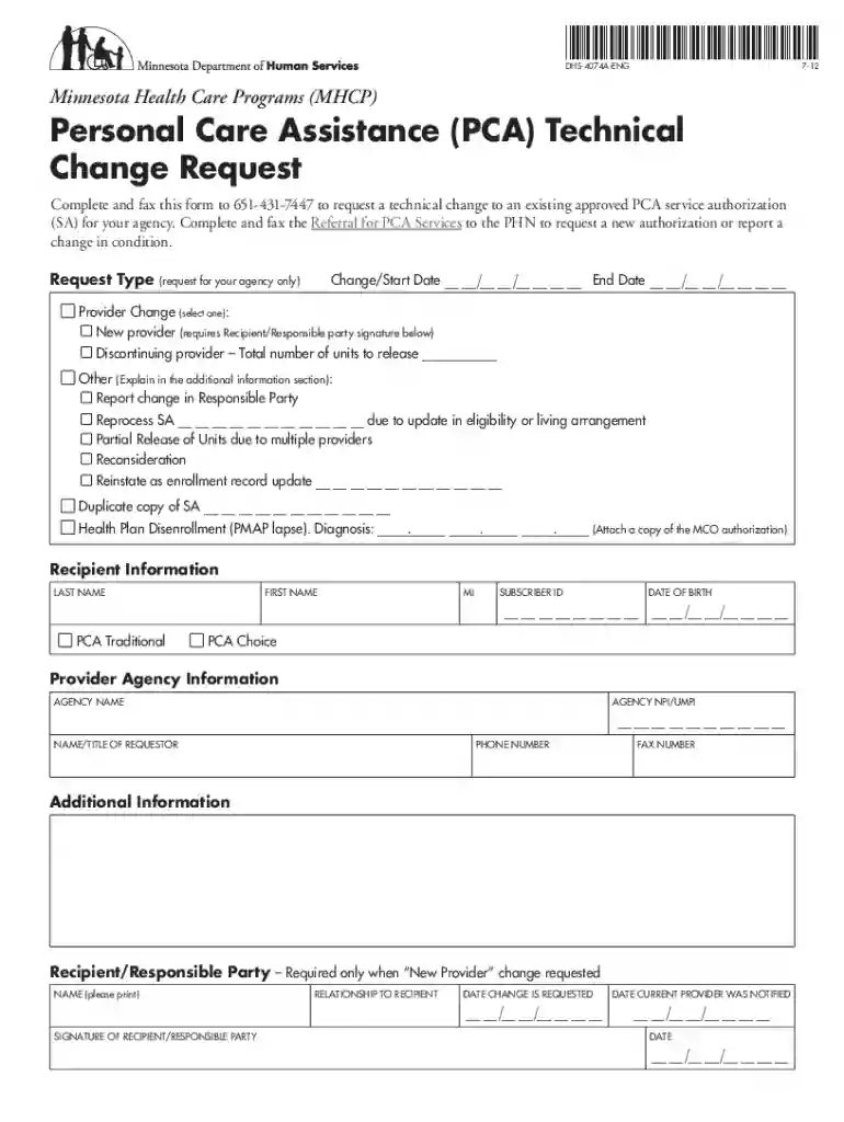 pca technical change request form Preview on Page 1