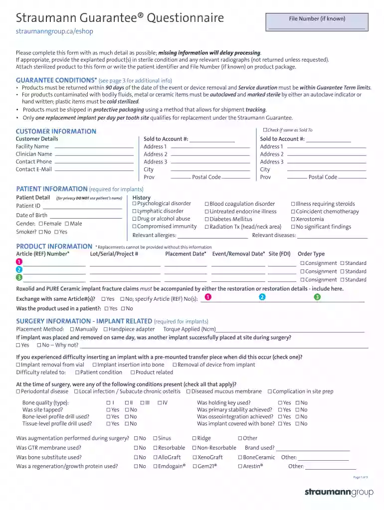 straumann implant return form Preview on Page 1