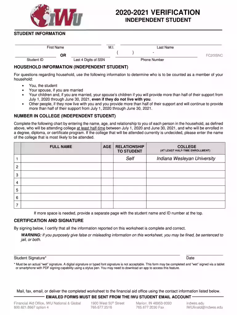 HOUSEHOLD INFORMATION (INDEPENDENT STUDENT) Preview on Page 1