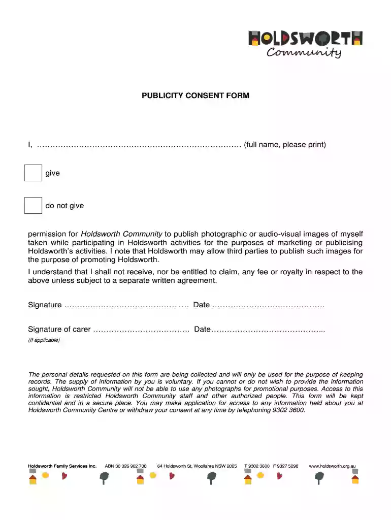 Publicity Consent Form - Holdsworth - holdsworth org Preview on Page 1