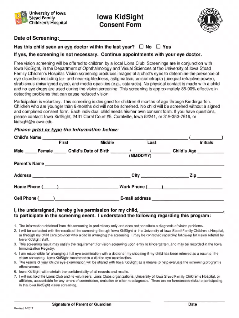 iowa kidsight consent form Preview on Page 1