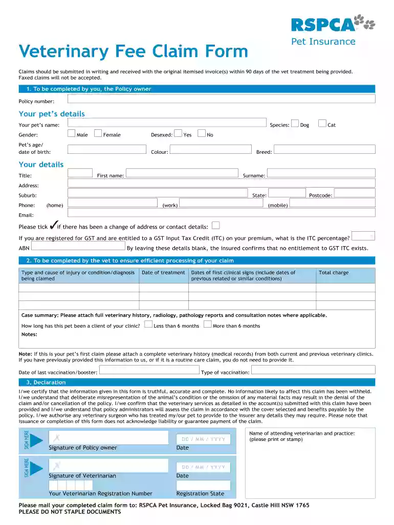 rspca insurance claim form Preview on Page 1
