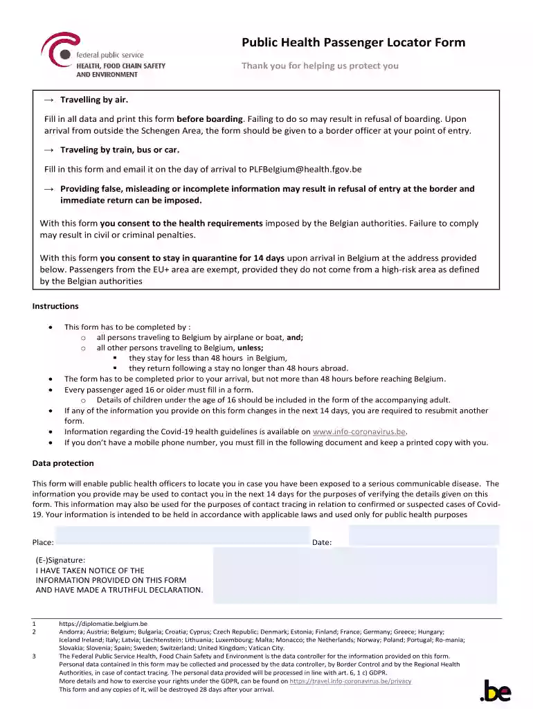 public health passenger locator form Preview on Page 1