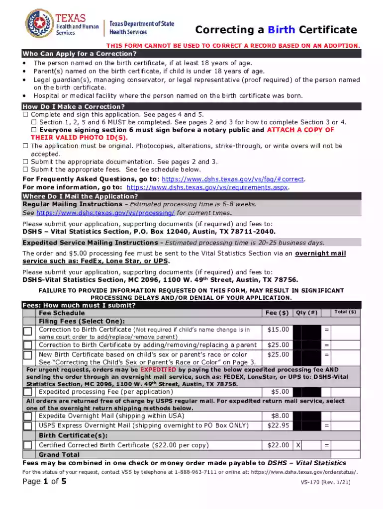 correcting a birth certificate texas online Preview on Page 1