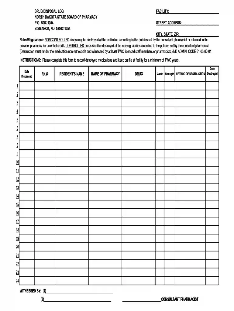 DRUG DISPOSAL LOG xls Preview on Page 1