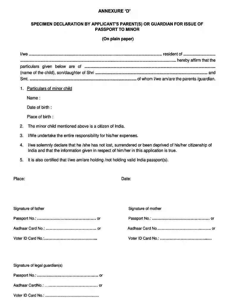 annexure d indian passport sample Preview on Page 1