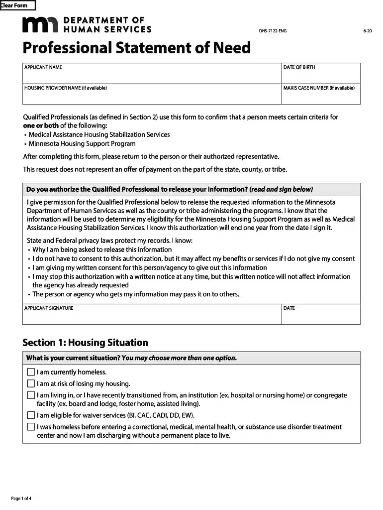 professional statement of need mn 2024 Preview on Page 1