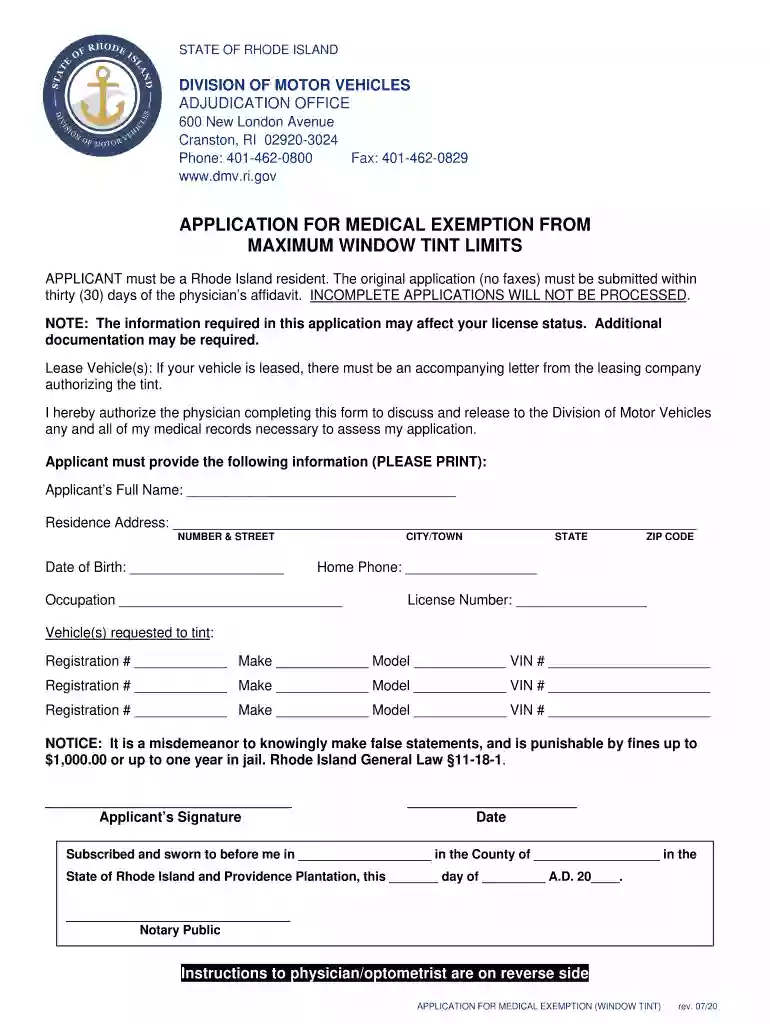 Application For Tinted Window Exemption - DMV - NY Preview on Page 1