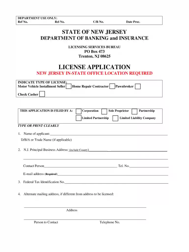 nj license application banking Preview on Page 1