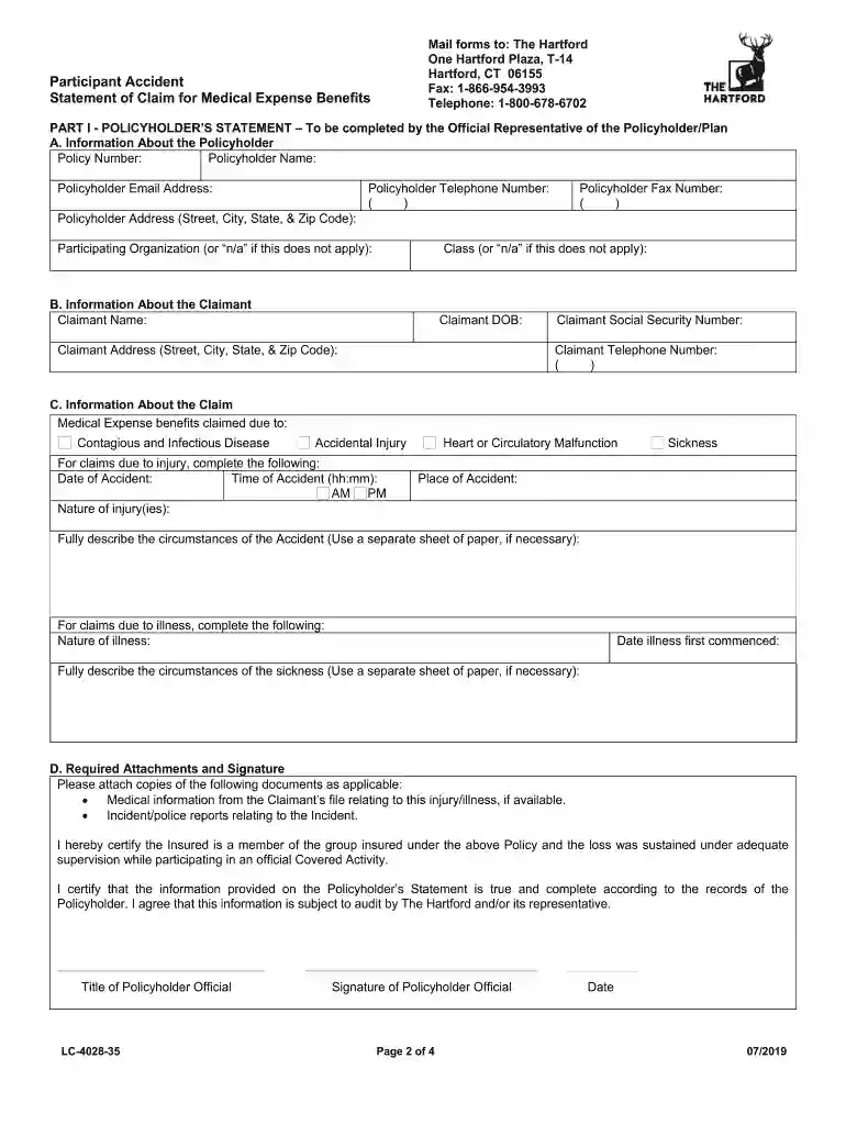 hartford claim form Preview on Page 1