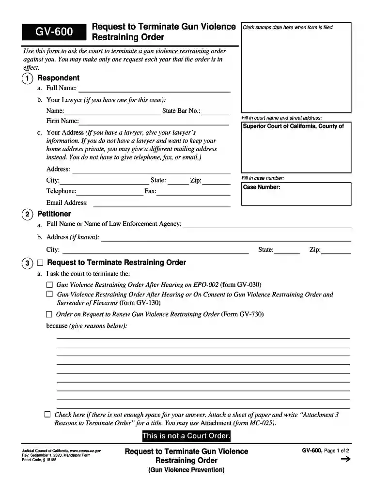 request terminate restraining Preview on Page 1