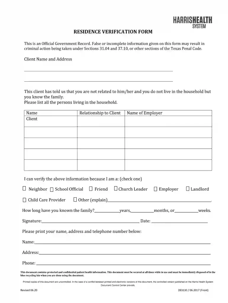residency verification form Preview on Page 1