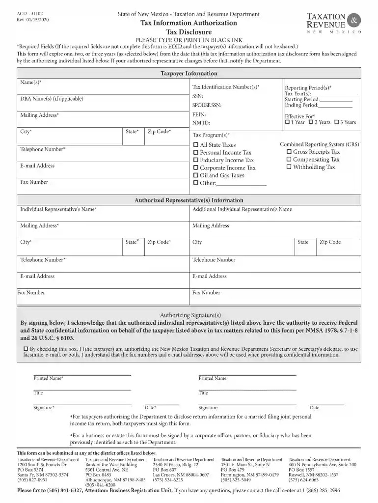 nm authorization tax form Preview on Page 1