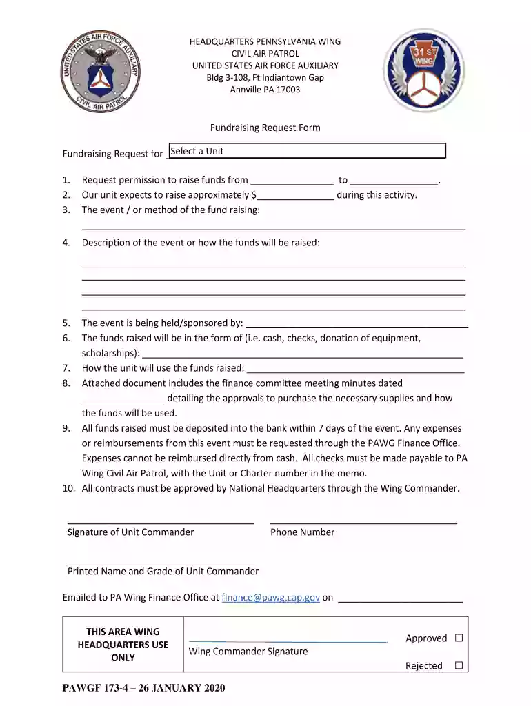 173-4 Fundraising Request Form - CAP PA Wing - Civil Air Preview on Page 1
