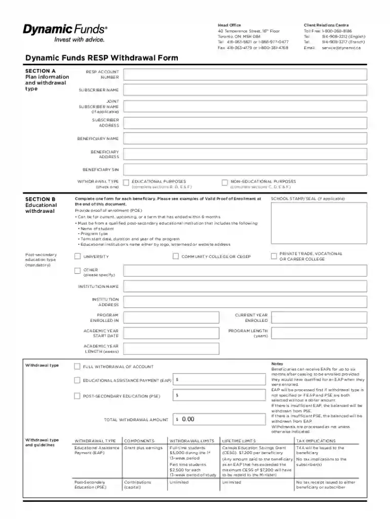 dynamic resp withdrawal form Preview on Page 1