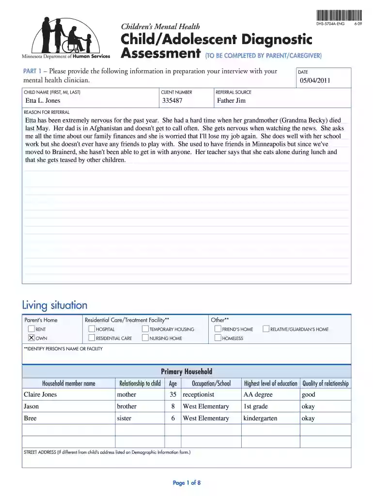 child and adolescent psychiatric evaluation template Preview on Page 1