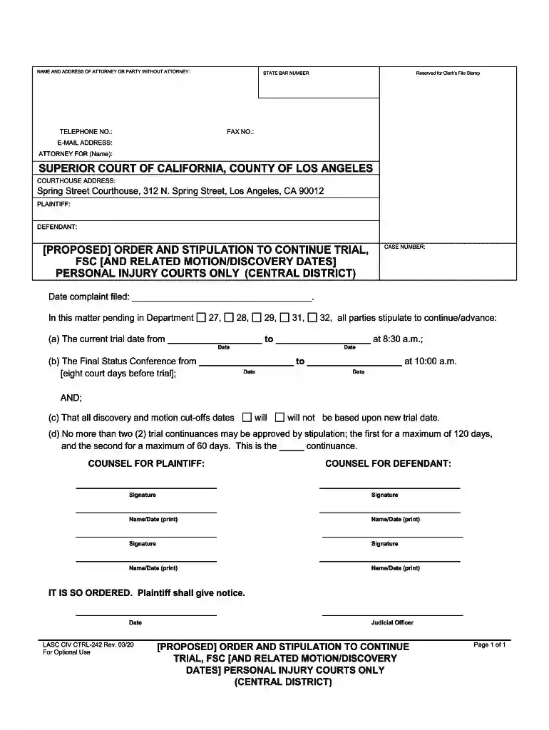 joint stipulation to continue trial california Preview on Page 1