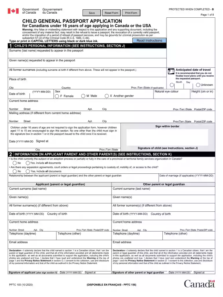 canada child general passport application Preview on Page 1