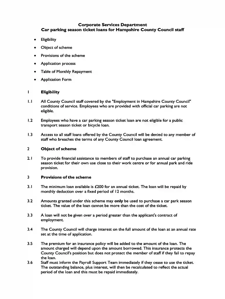 Corporate Services Department Car parking season ticket loans for Preview on Page 1