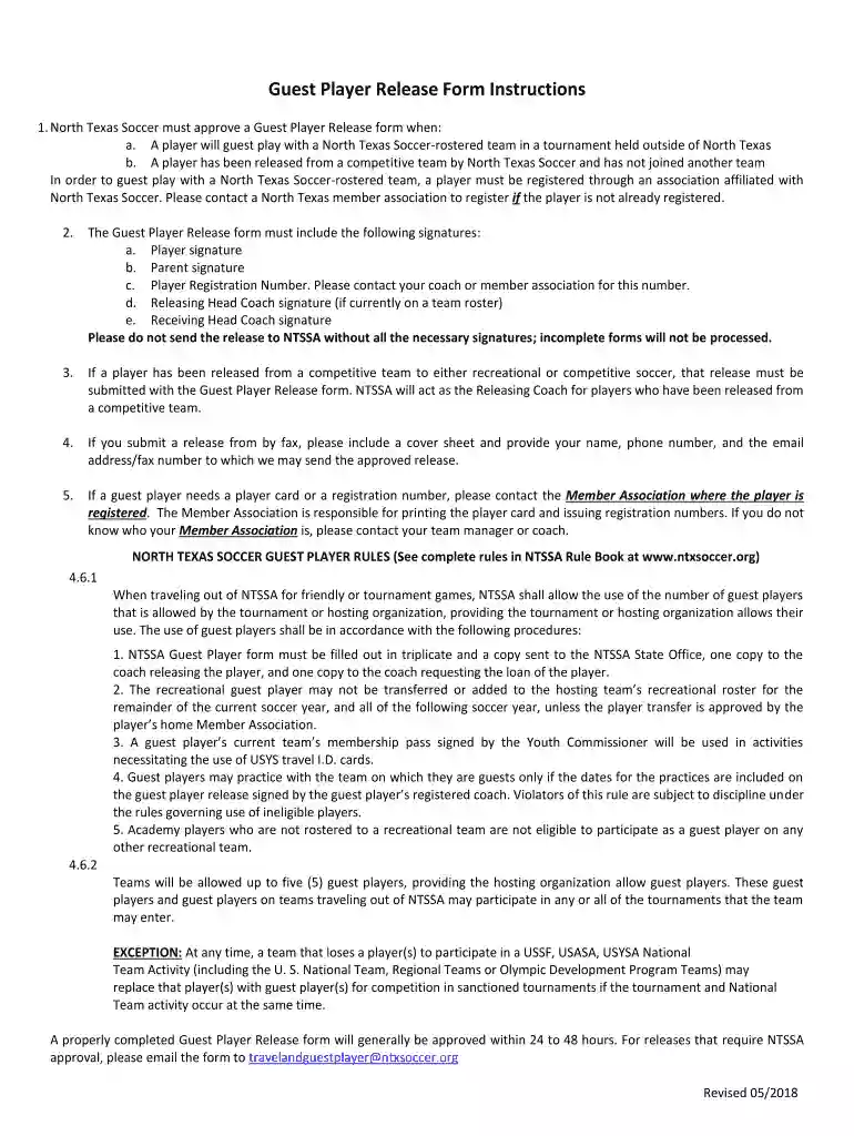 texas player release form Preview on Page 1