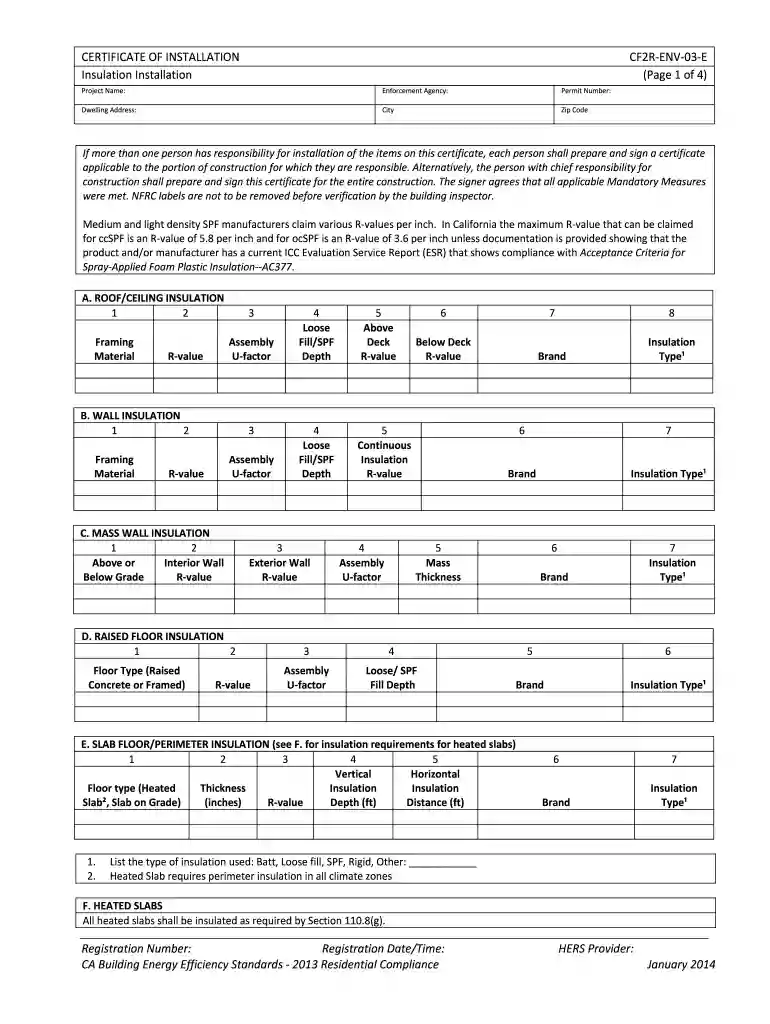 CERTIFICATE OF INSTALLATION CF2R-ENV-03-E Insulation ... - ww cash4appliances Preview on Page 1