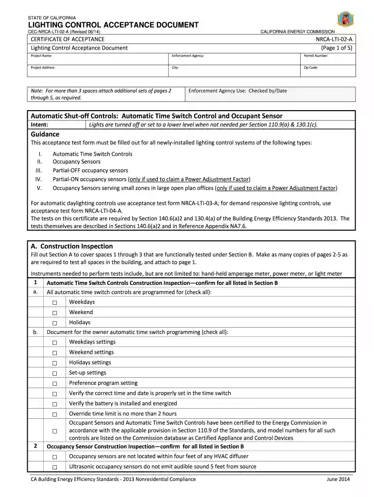 LIGHTING CONTROL ACCEPTANCE DOCUMENT Automatic Shut ... - ww cash4appliances Preview on Page 1