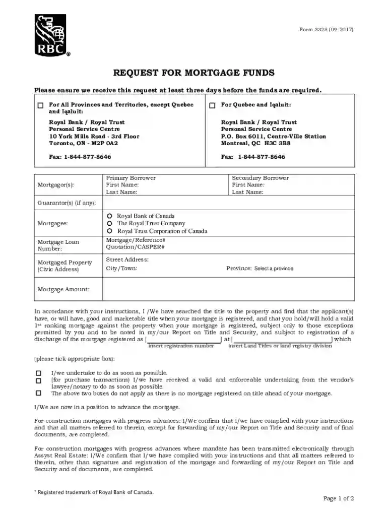Request for Mortgage Funds Form 3328 Preview on Page 1