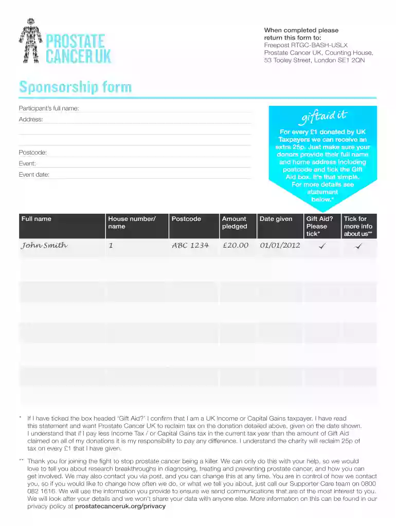prostate cancer sponsorship form Preview on Page 1