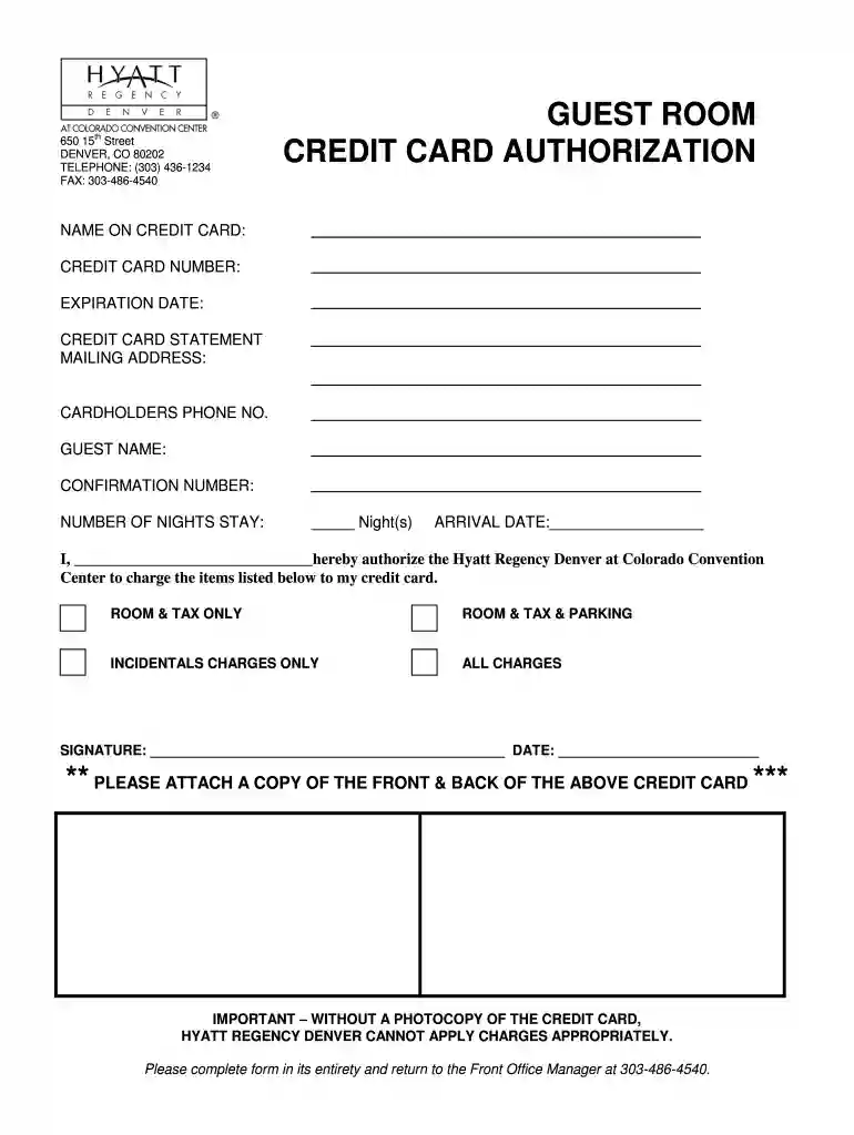 hyatt credit card authorization form Preview on Page 1