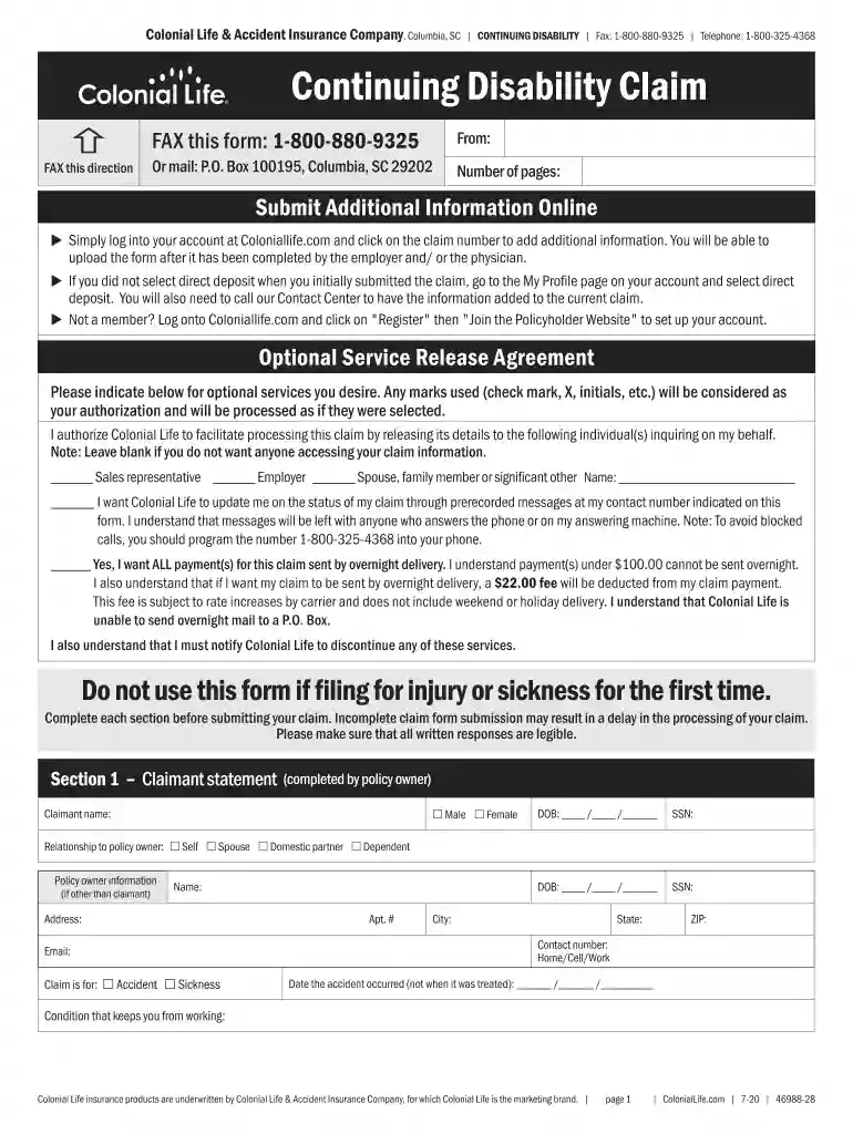 colonial short term disability form Preview on Page 1