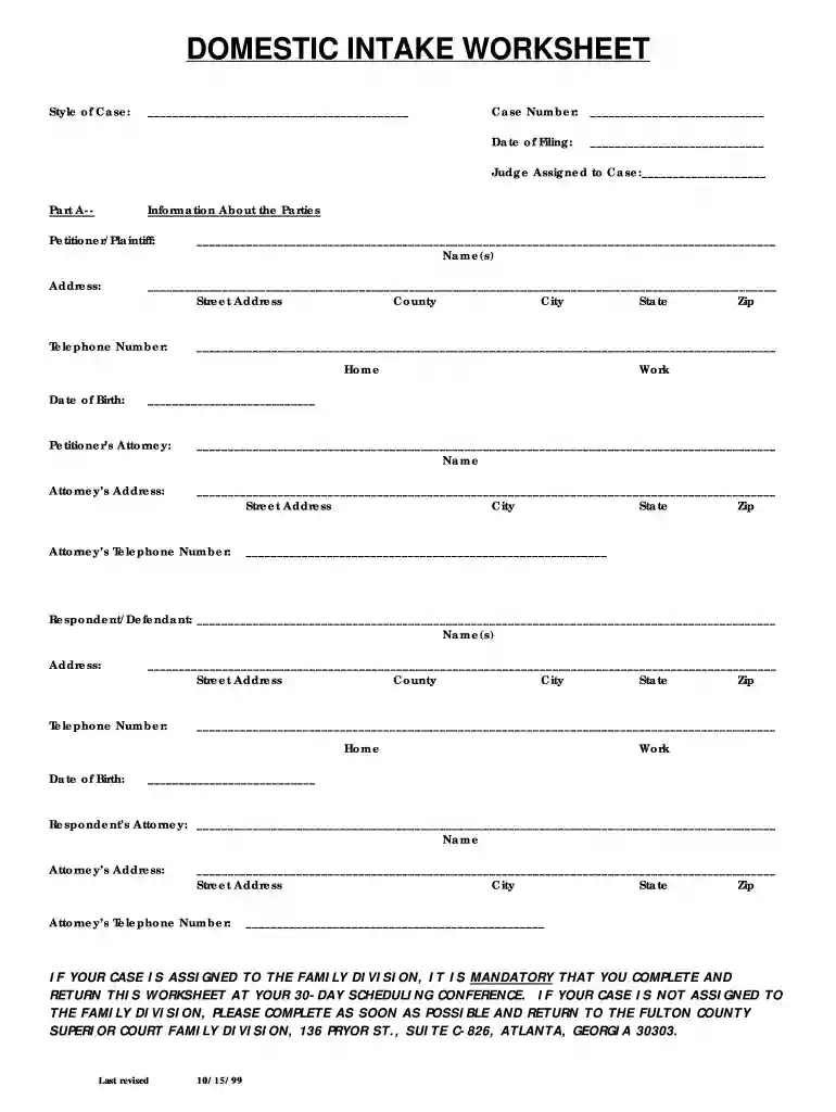 domestic intake worksheet Preview on Page 1