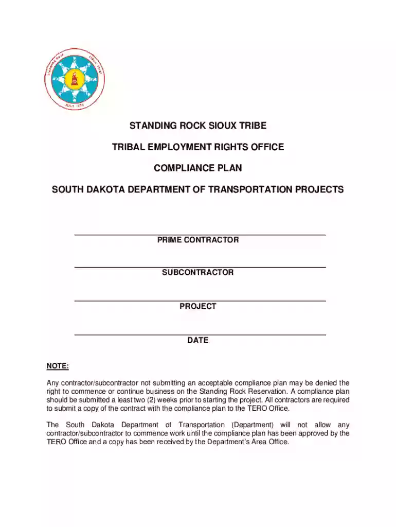 Standing Rock Sioux Tribe TERO Compliance Plan Preview on Page 1