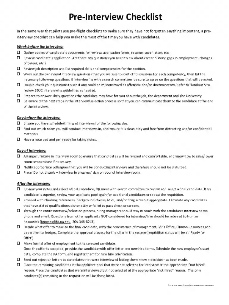 pre interview checklist Preview on Page 1