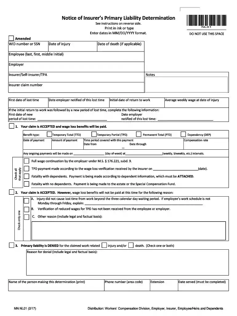 Form: Notice of insurer's primary liability determination Preview on Page 1