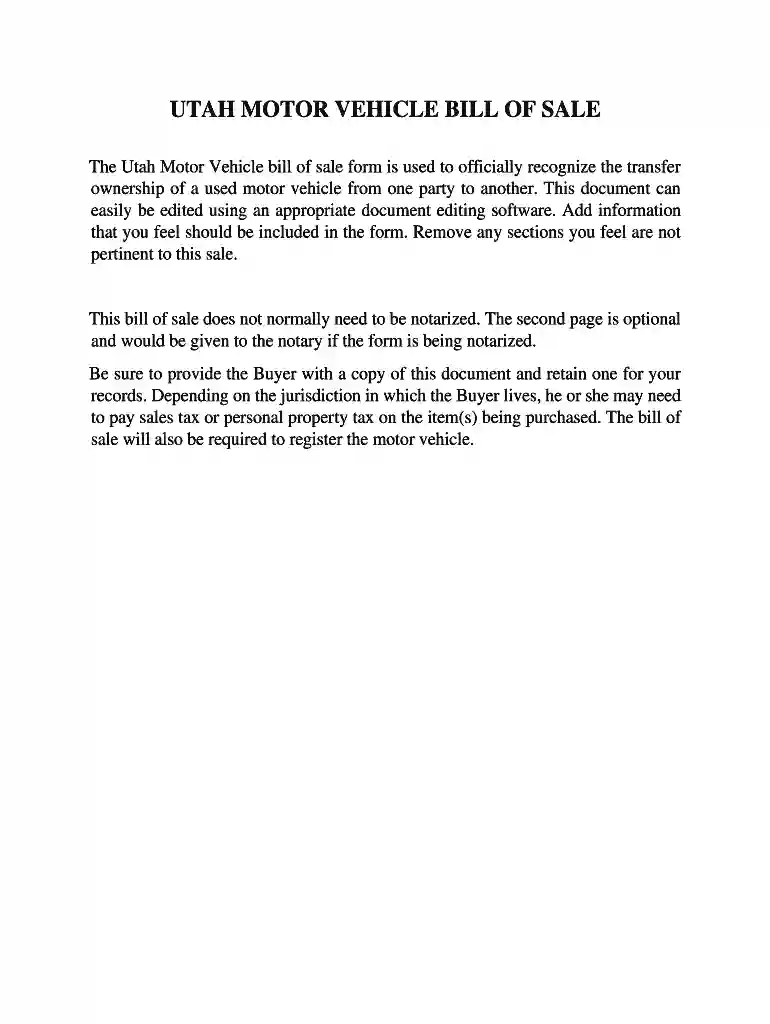 motor vehicle bill sale form Preview on Page 1
