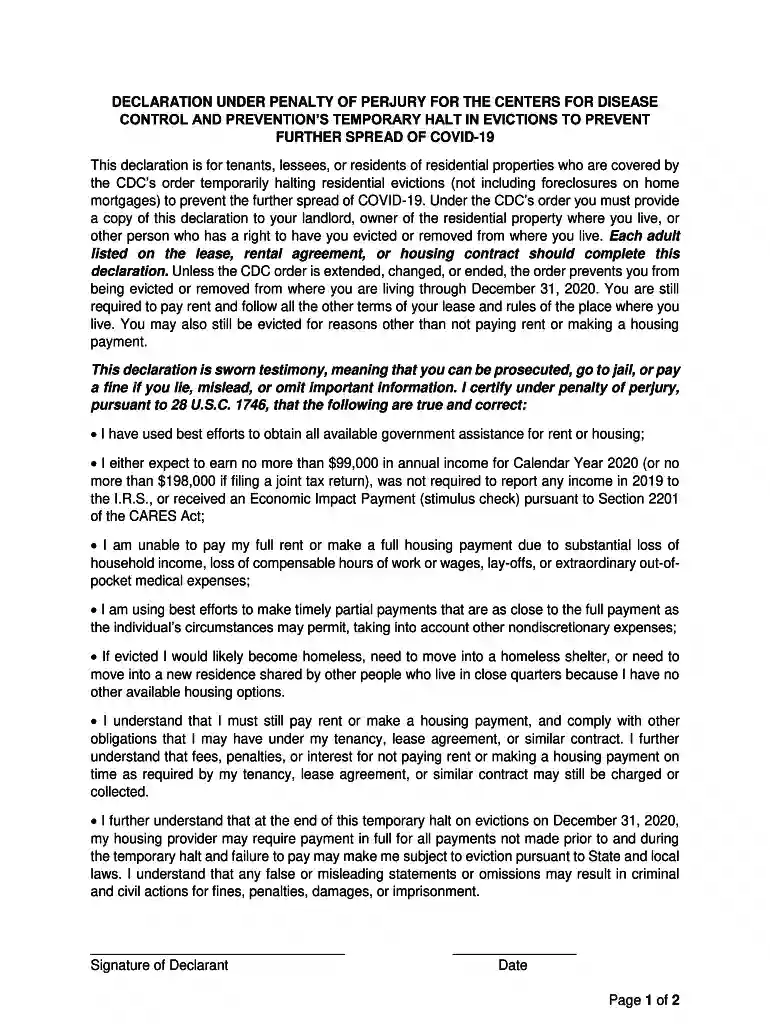 CDC Declaration Form Preview on Page 1