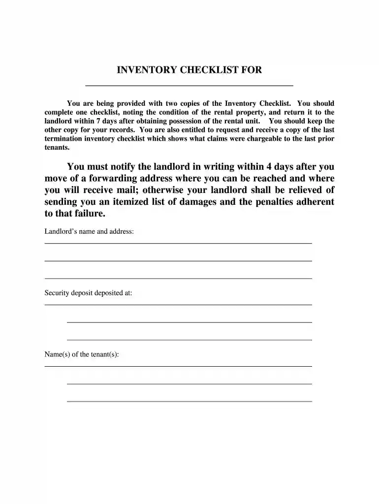 landlord inventory template word Preview on Page 1