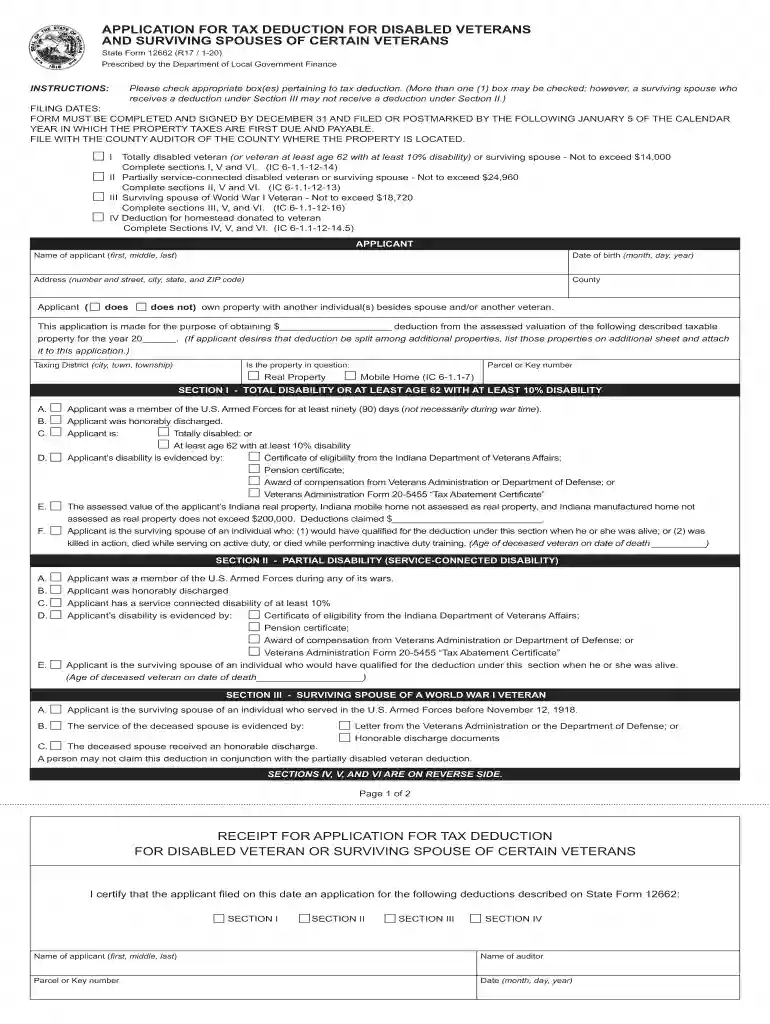 indiana state form 12662 Preview on Page 1
