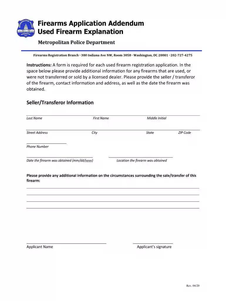 Firearms Application Addendum Used Firearm Explanation Preview on Page 1