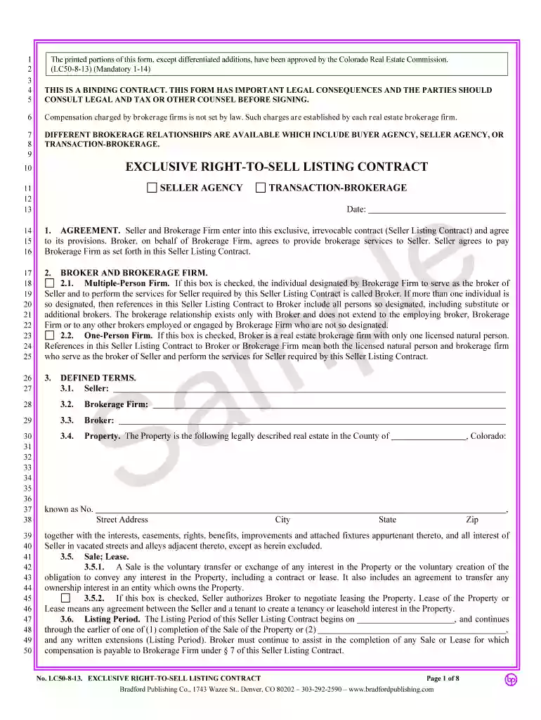 exclusive right to sell listing contract colorado Preview on Page 1