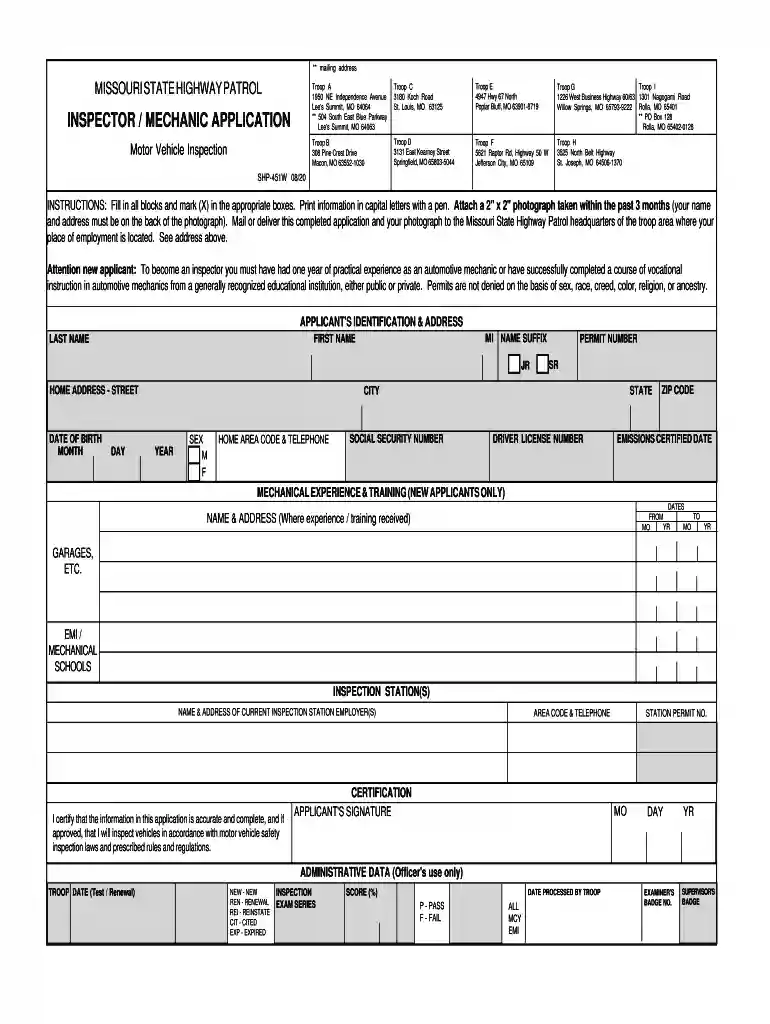 Inspector Mechanic Application - Missouri State Highway Patrol Preview on Page 1