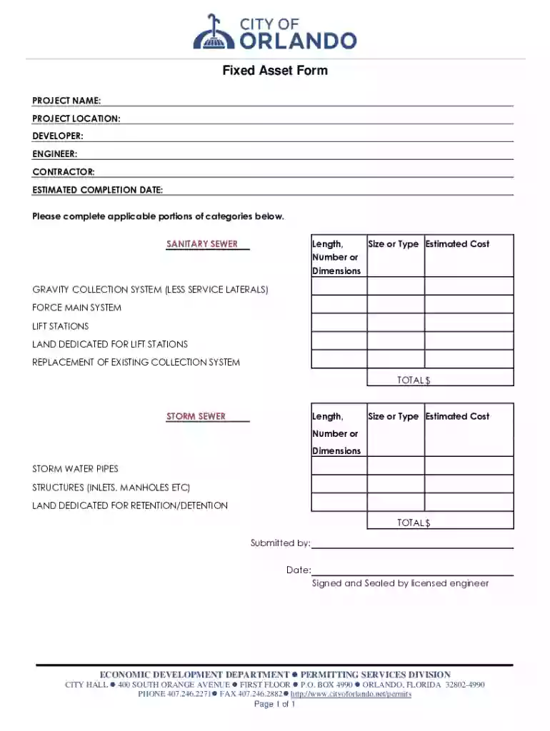 Fixed Asset Form Preview on Page 1
