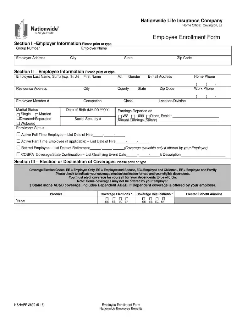 NSHAPP 2800(Employee Enrollment Form) 2-9 group Preview on Page 1