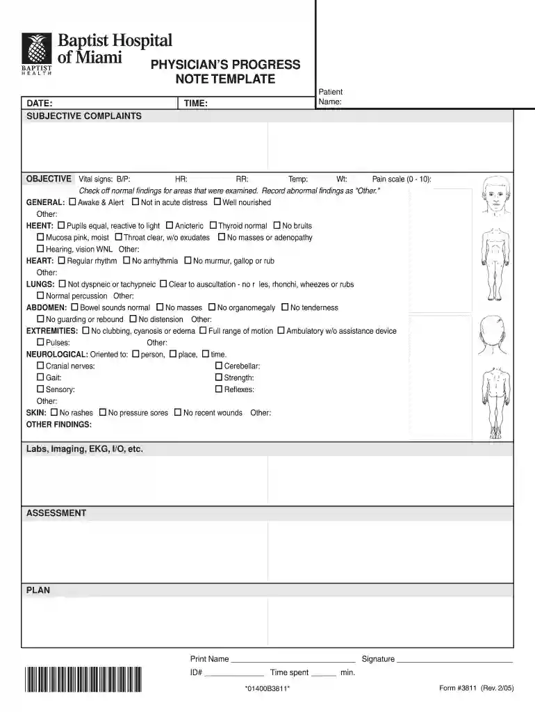 Form 3811 Physicians Progress Note - Template Preview on Page 1