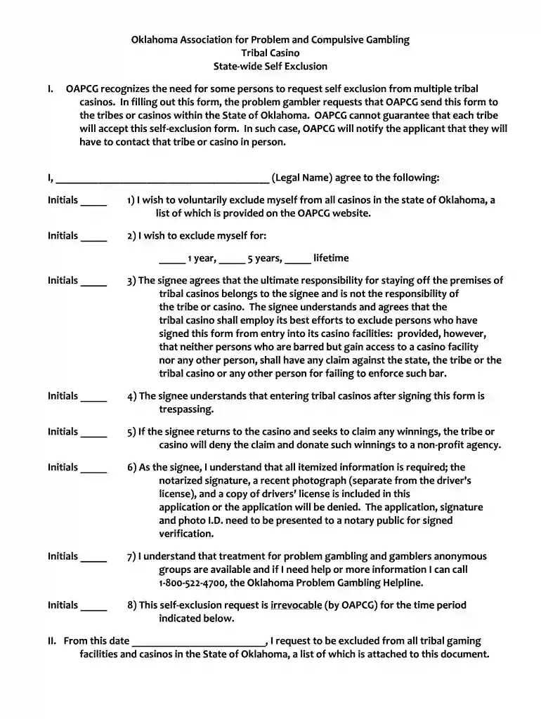 oklahoma self exclusion form Preview on Page 1