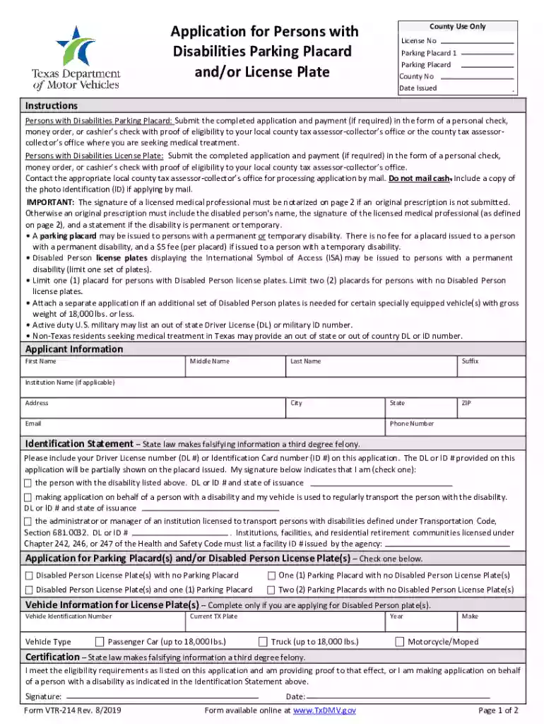 handicap placard application online Preview on Page 1