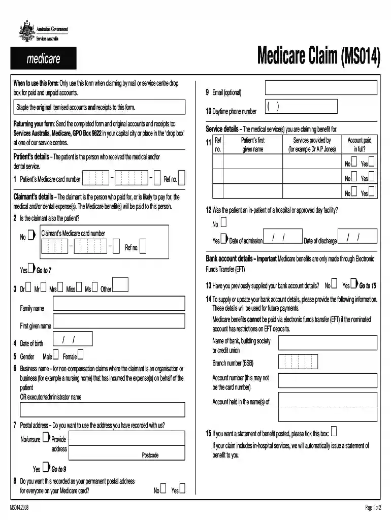 medicare claim form Preview on Page 1