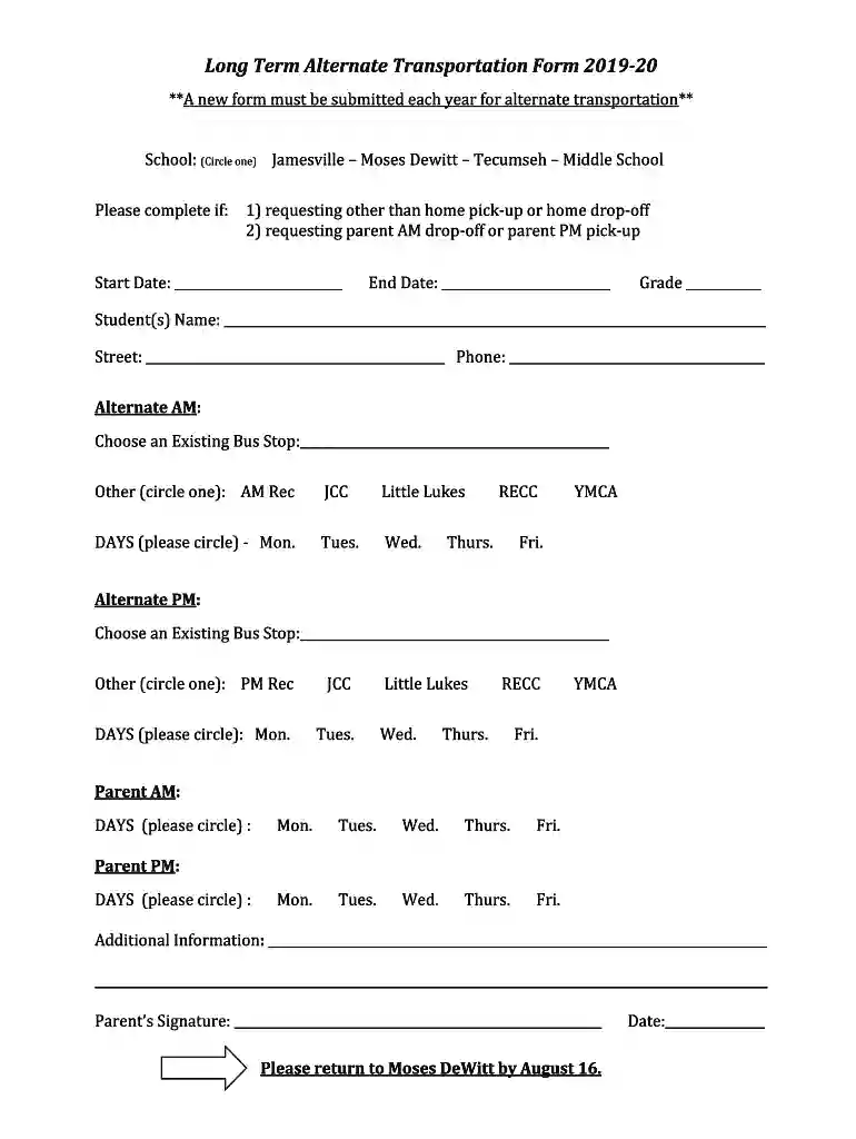 Alternate Transportation Form - Jamesville Dewitt School District Preview on Page 1
